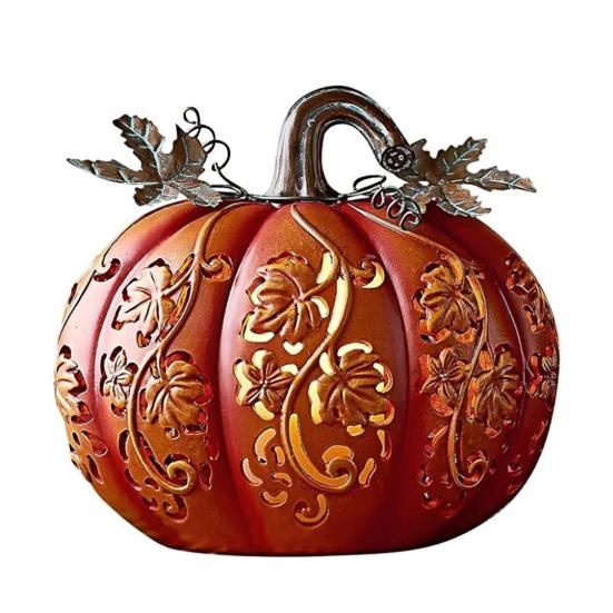 

Хэллоуин Тыква Свет Ручная Резьба Лоза Полая Декоративная Лампа Смола Светящаяся Тыква с Мерцанием оранжевый