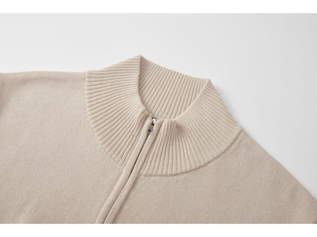 Men's Stand-up Collar Casual Sports Sweater – Solid Zipper Knitwear, Versatile Woolen Design