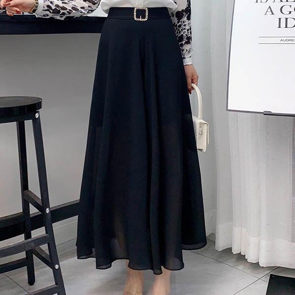 Black Skirt Women's Summer Dress Mid-length Culottes Pleated High Waist Eight-point Wide-leg Pants Skirt