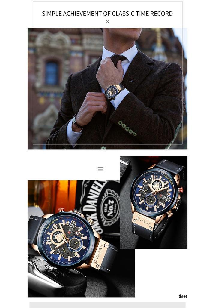 Curren 8380 Men's Waterproof Multifunctional Quartz Sports Watch with Leather Strap and Calendar