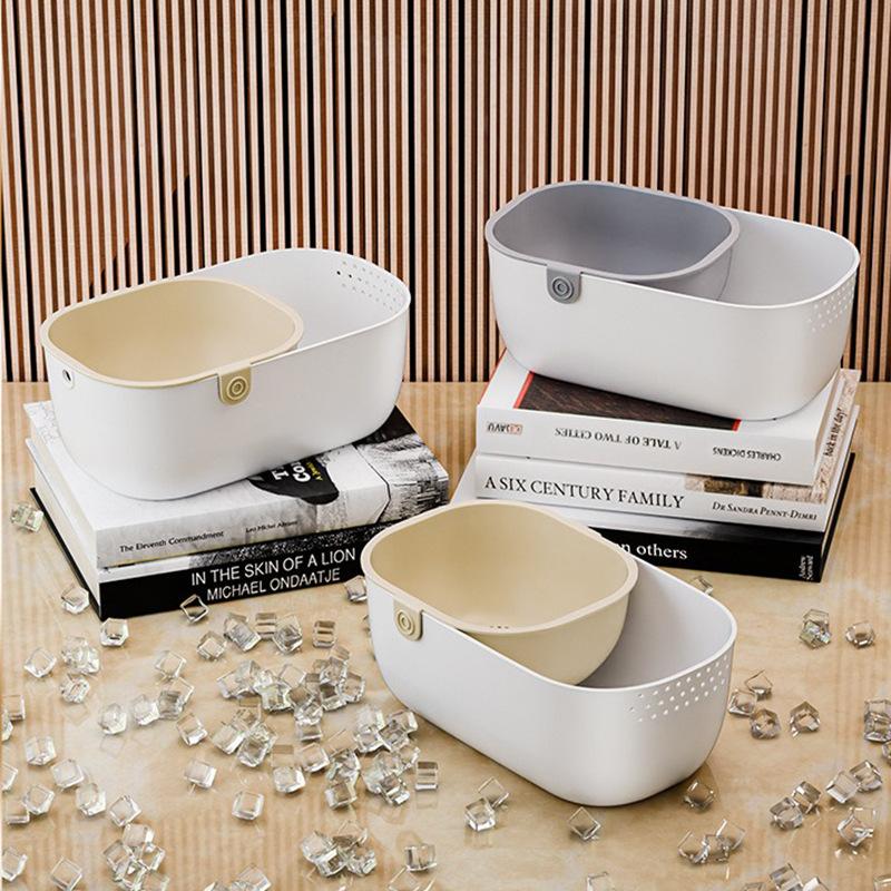 Double-Layer Snack Fruit Food Storage Box Household Fruit Plate Drain Tray Special Storage Basket For Lazy People