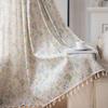 Green Leaf Floral Print Tassel Window Curtain Home Cotton Rod Pocket Window Curtain for Bedroom Living Room Semi Shading Curtain