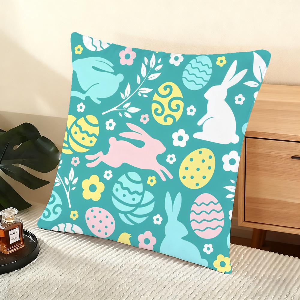 Happy Easter Cushion Cover Soft Short Plush Pillow Cover Smooth Cozy Texture Aesthetic Cushion Case Home Decor