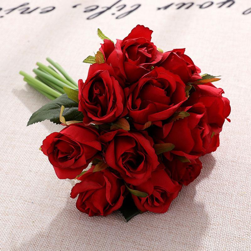 12Pcs Artificial Rose Flower for Bride Wedding Photography Props Home Decor