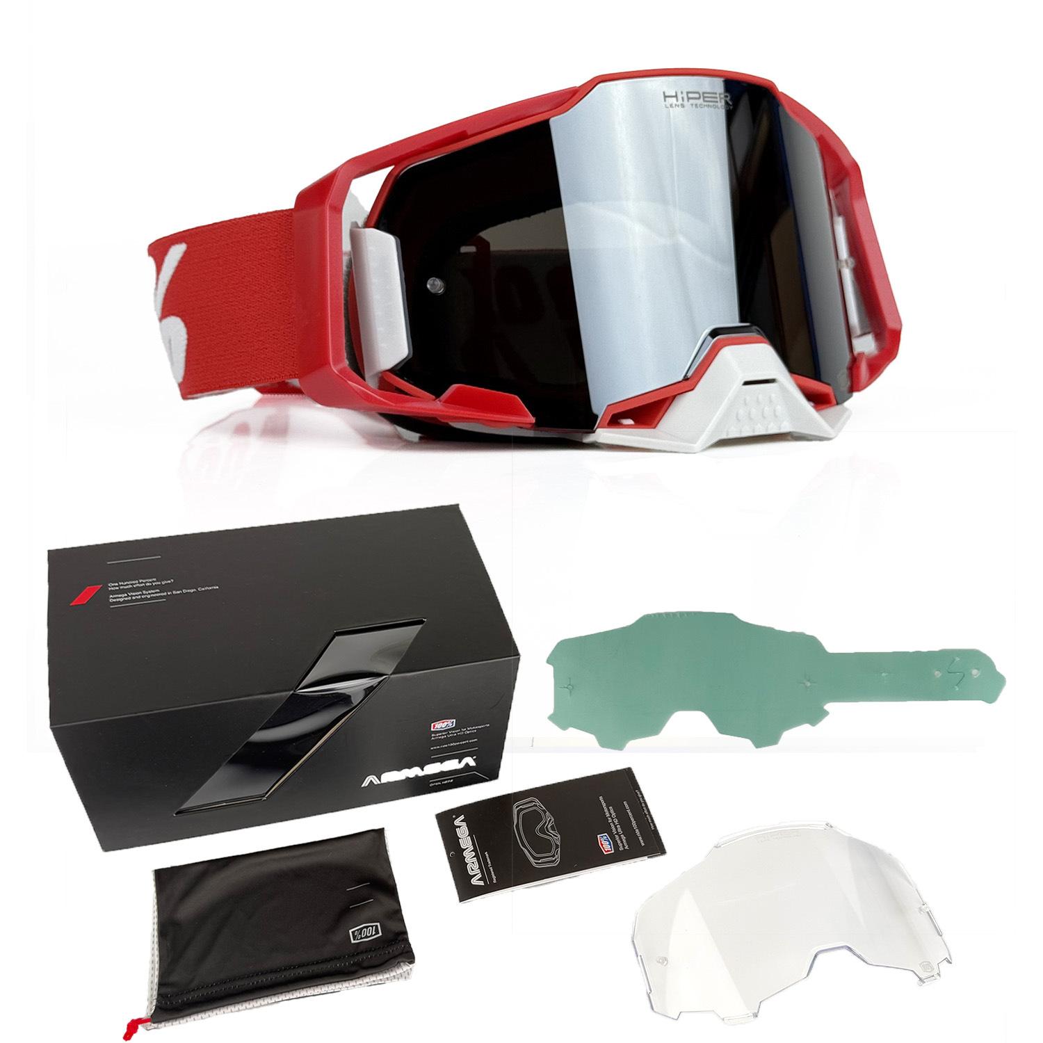 Off-road motorcycle riding goggles set, motorcycle off-road dustproof glasses, sports windproof ski goggles Red and white framed silv