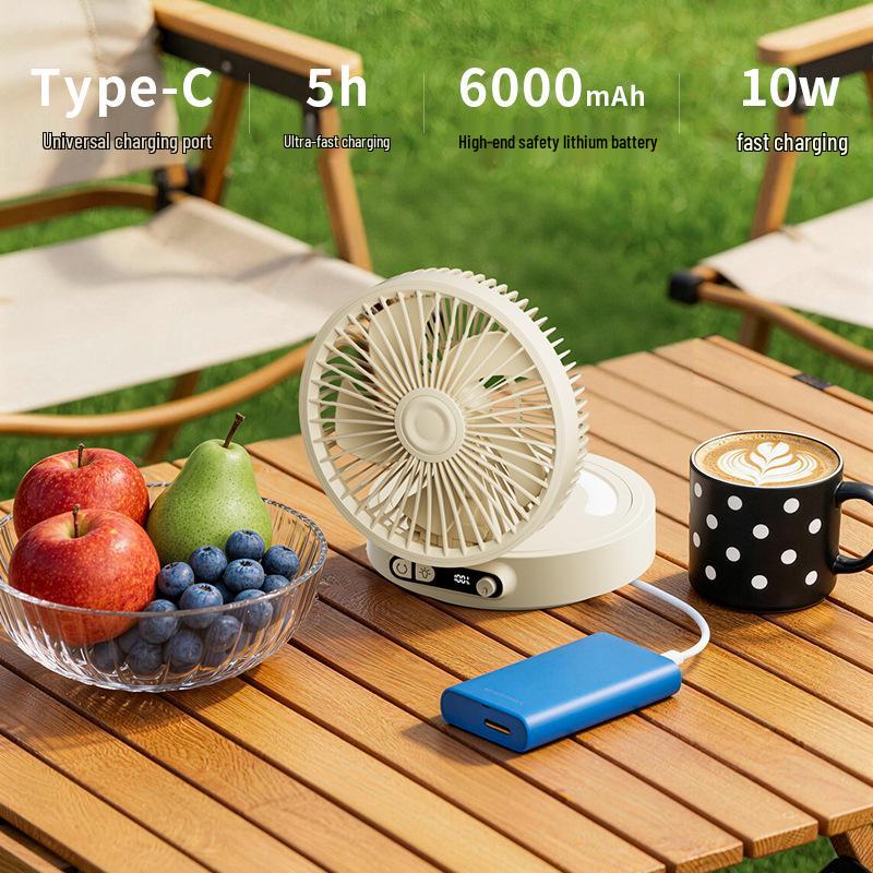 

Rechargeable Rotating Head Electric Fan: Desktop, Wall-Mounted, Folding, and Portable for Small Dorms and Camping. 6000 mAh белый