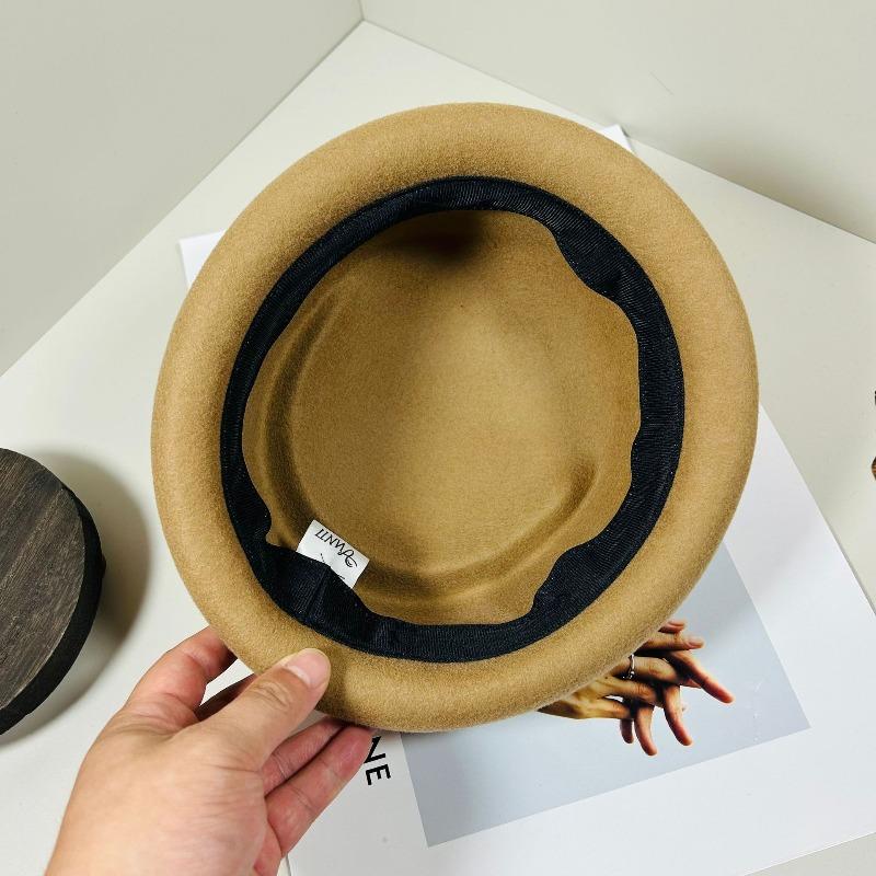 100%Wool British Retro Temperament Felt Beret Women Fashion Round Concave Top Fedoras Lady Painter Hat Elegant Trend Pillbox Hat