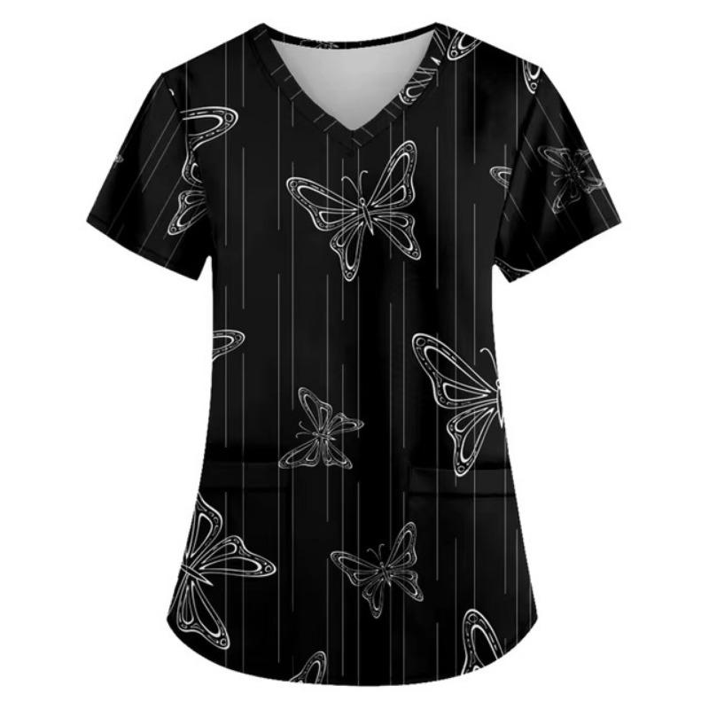 

Butterfly Workwear Больничная футболка Медицинская форма Медсестра Клиника Топы для медсестер Блузка с коротким рукавом для сиделок Работающая женская медицинская одежда XL