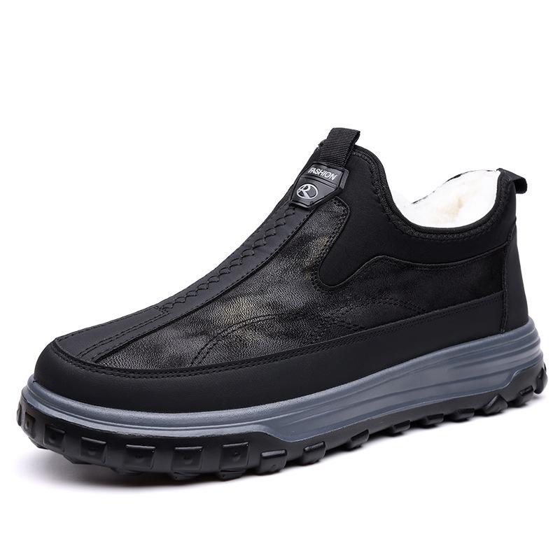 Old Beijing cotton shoes men's waterproof and non-slip one-pedal winter piled thickened thermal cloth shoes middle-aged and elderly men's snow boots
