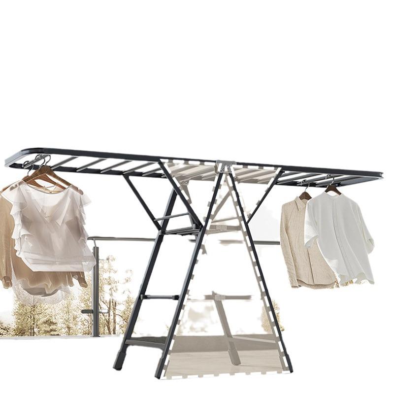 Household Airfoil Floor Drying Rack Balcony Multifunctional Folding Hanger Simple Stabilize The Carbon Steel Quilt Rack