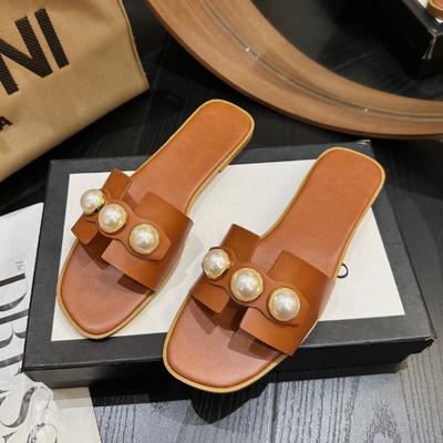 New Women's Slippers Fashion Casual Pearl Solid Color Flats Simple Outdoor Comfort Soft Sole Beach Sandals Sandalias Femininas