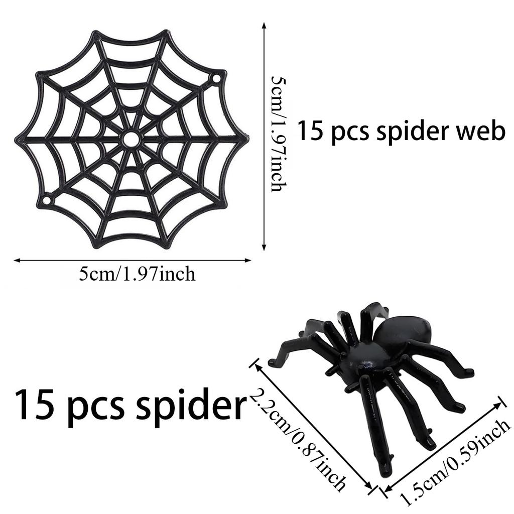 15 PCS Spooky Spider & Spider Web Decor Halloween Party Props Creepy Crawly Ornaments for Haunted House Yard Indoor Scene Setup