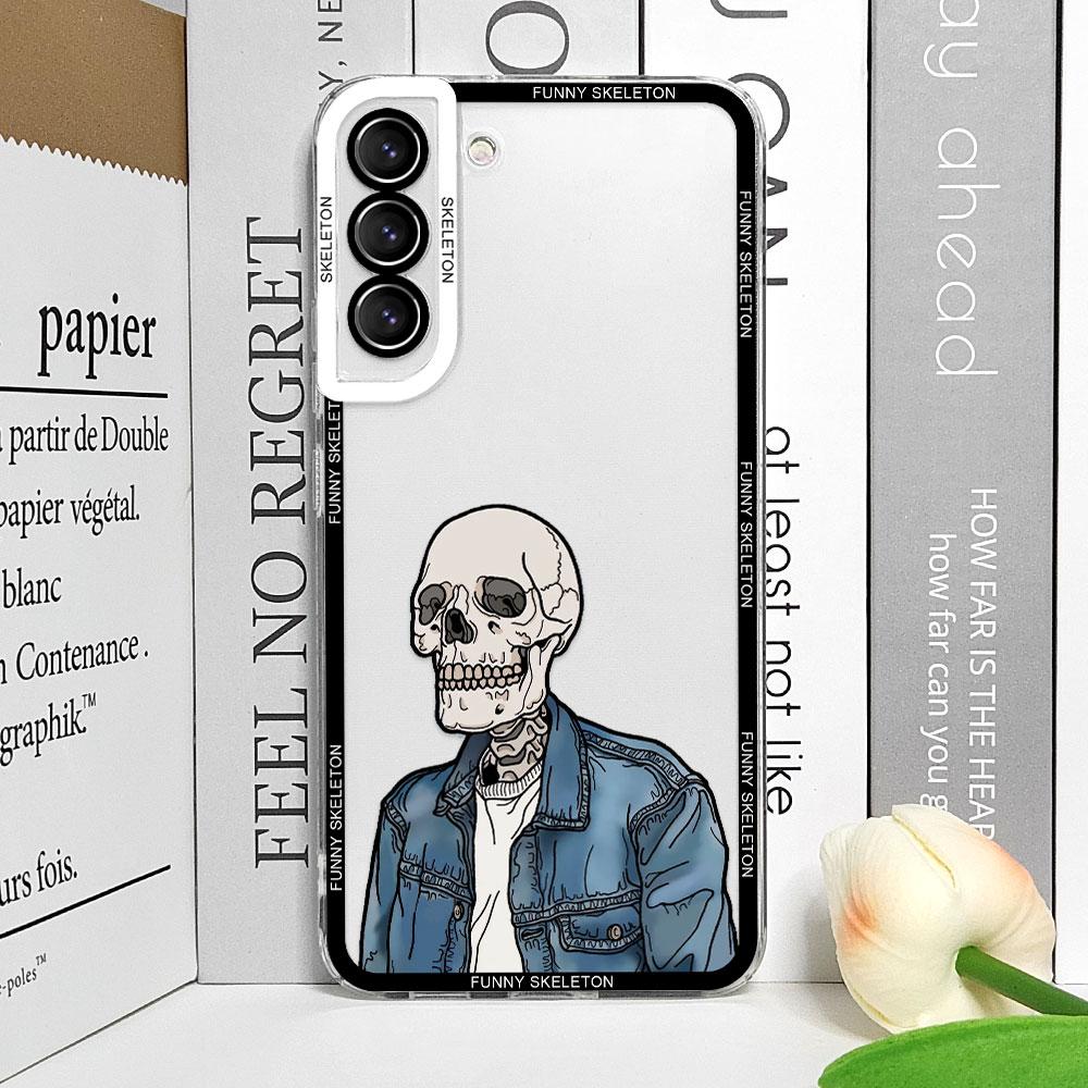 Artistic Funny Skeleton Skull Phone Case for Samsung Galaxy S25 S24 S23 Ultra S22 Plus S21 FE 5G Clear Soft Covers Couple Fundas