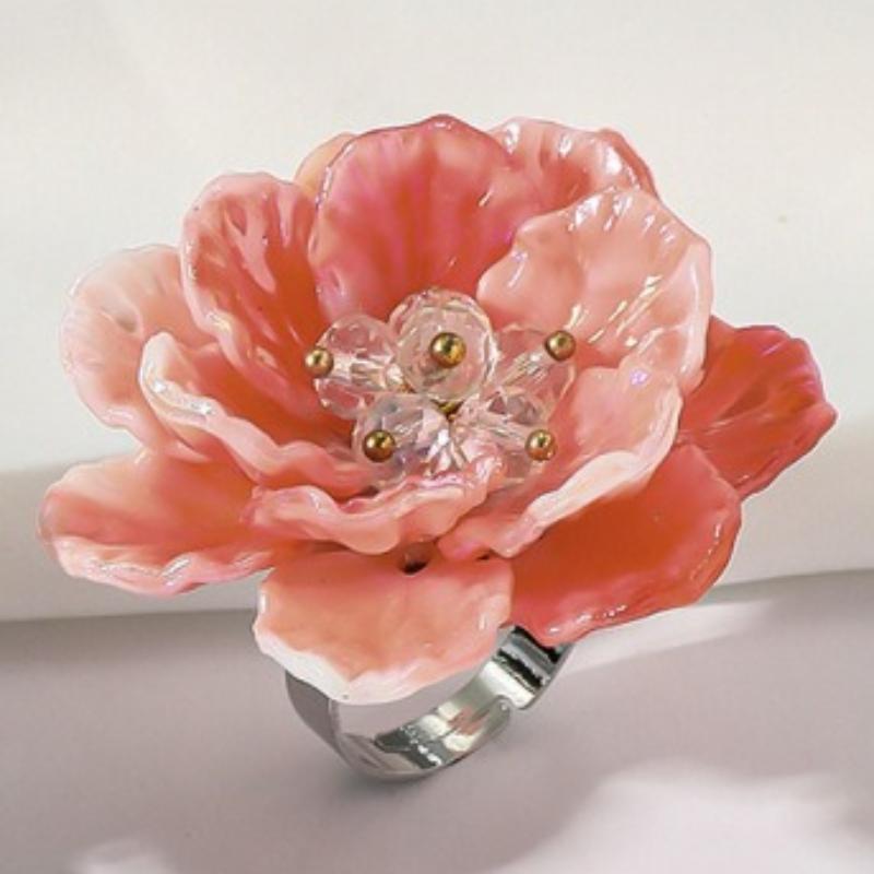 

Flower Peony Headpiece Flower Double layered Multi petal Flower Gradient Bead Dyeing Retro Acrylic Ring