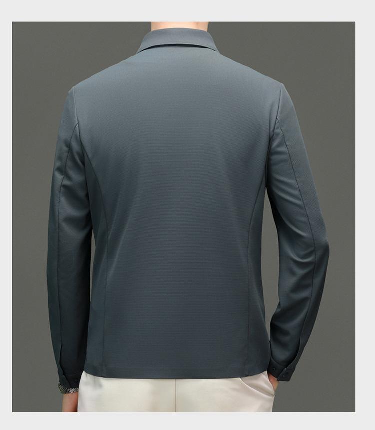 2024 Men's High-End Spring/Autumn Casual Solid Color Lapel Jacket for Middle-Aged Men - Thin Style Dad's Wear