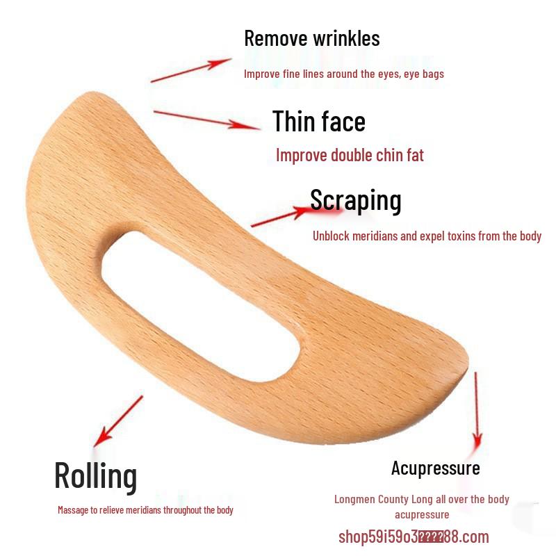 Beech Wood Moon Gua Sha & Rolling Pin for Full Body Meridian Massage
