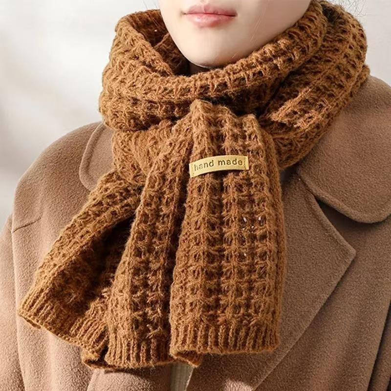 Knitted Scarf with Yarn for Women, Autumn and Winter, Korean Version, Thickened and Warm Shawl Style Scarf