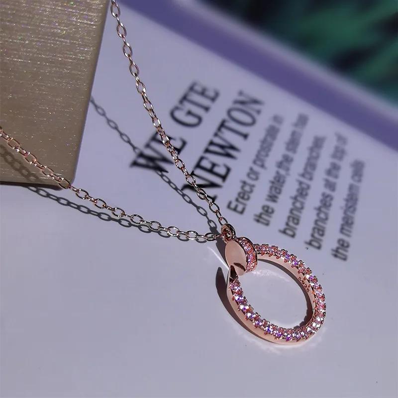 

Korean Style Semicircle Geometric Nail Fashion Female Necklace AAAA Cubic Zirconia Pendant 925 Ladies Birthday Gift