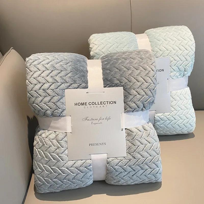 Strip Plush Sofa Towel Knitted Blanket Plaid Sofa Cover Bedside Blankets Living Room Home Decor Throw Blanket Sofa Blanket