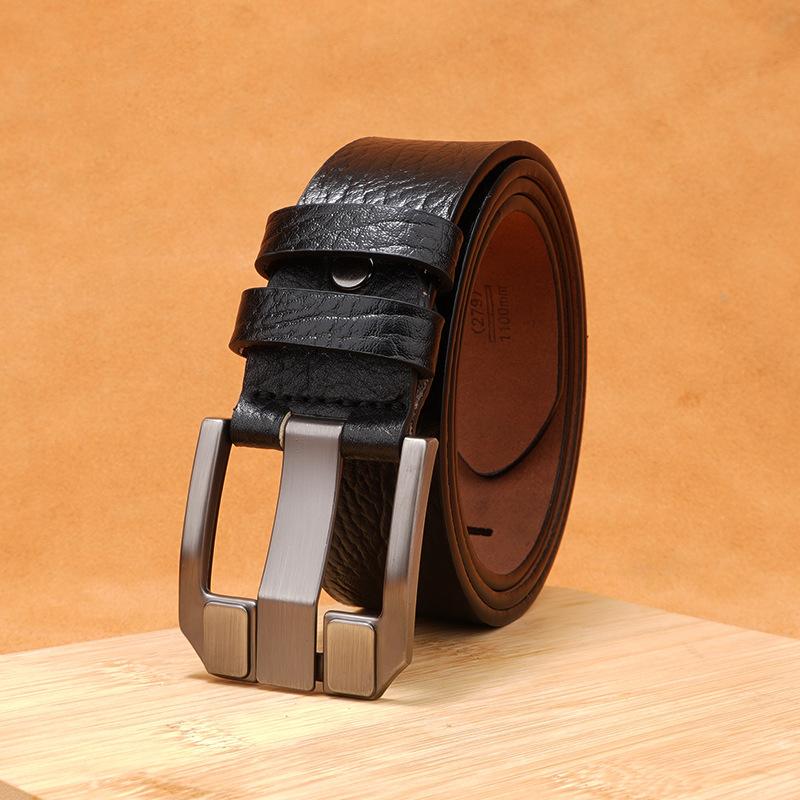 Men s Pin Buckle Belt Genuine Leather Wide Needle Retro Extended Large Size Waist Pure Cowhide Belt 130cm