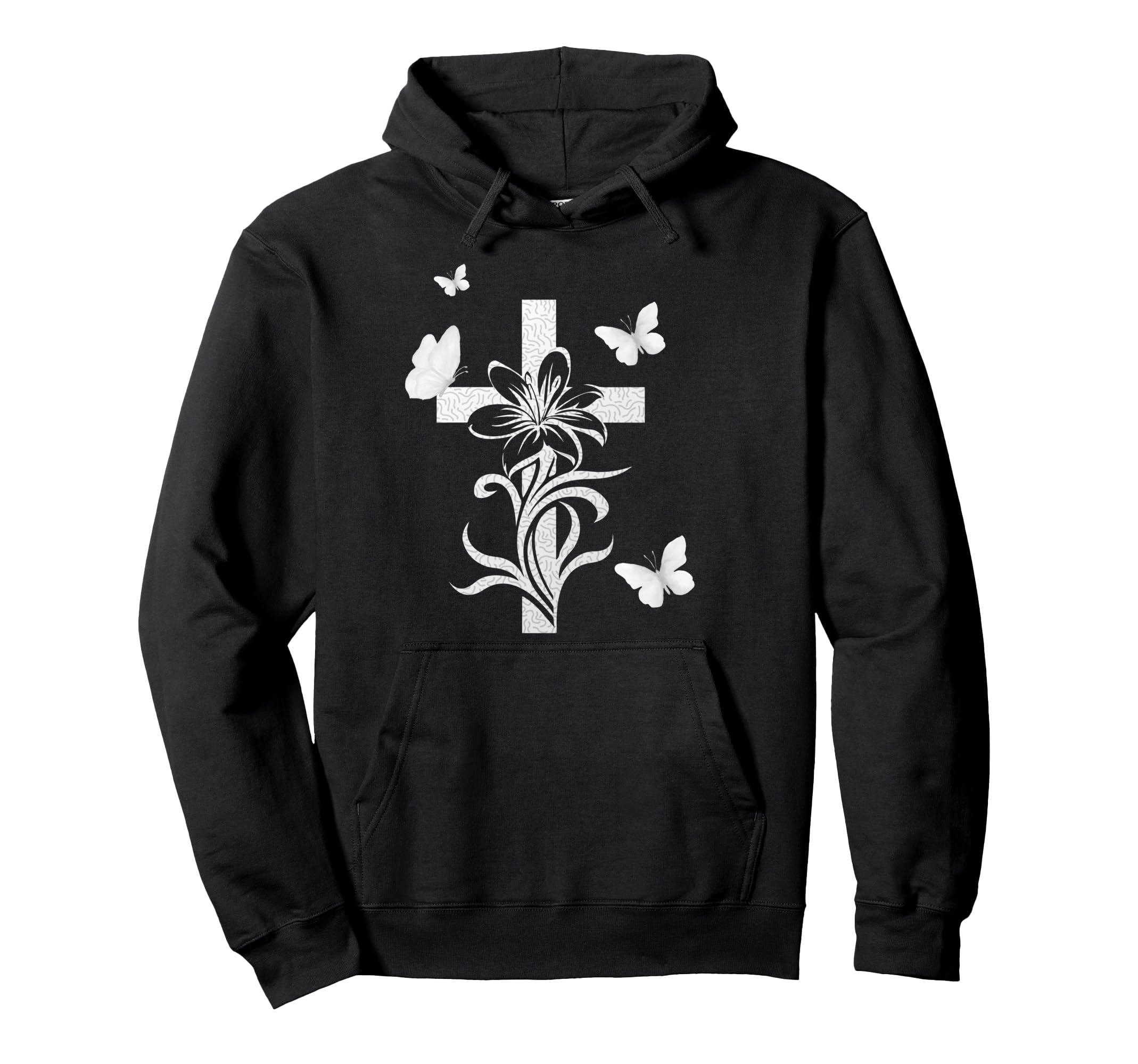 

Christian Believer Butterfly Flower Minimalist Cross Hoodie чёрный