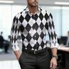 Men's Shirt with Diamond Grid Pattern, Personalized Contrasting Color Design, Versatile Street Style, Trendy Men's Clothing