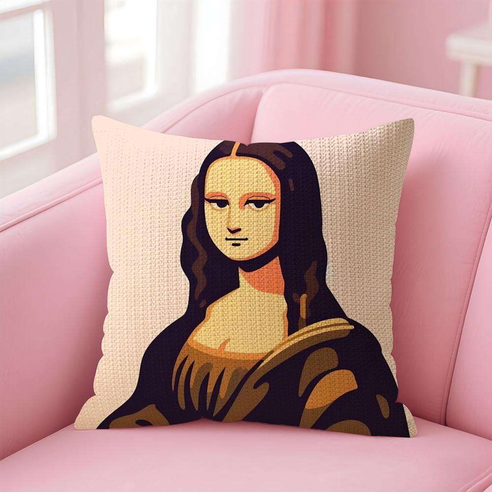 Mona Lisa Art Cushion Cover Natural Linen Pillow Case DoubleSided Print Decorative Sofa Pillowcase Home Decor Gift