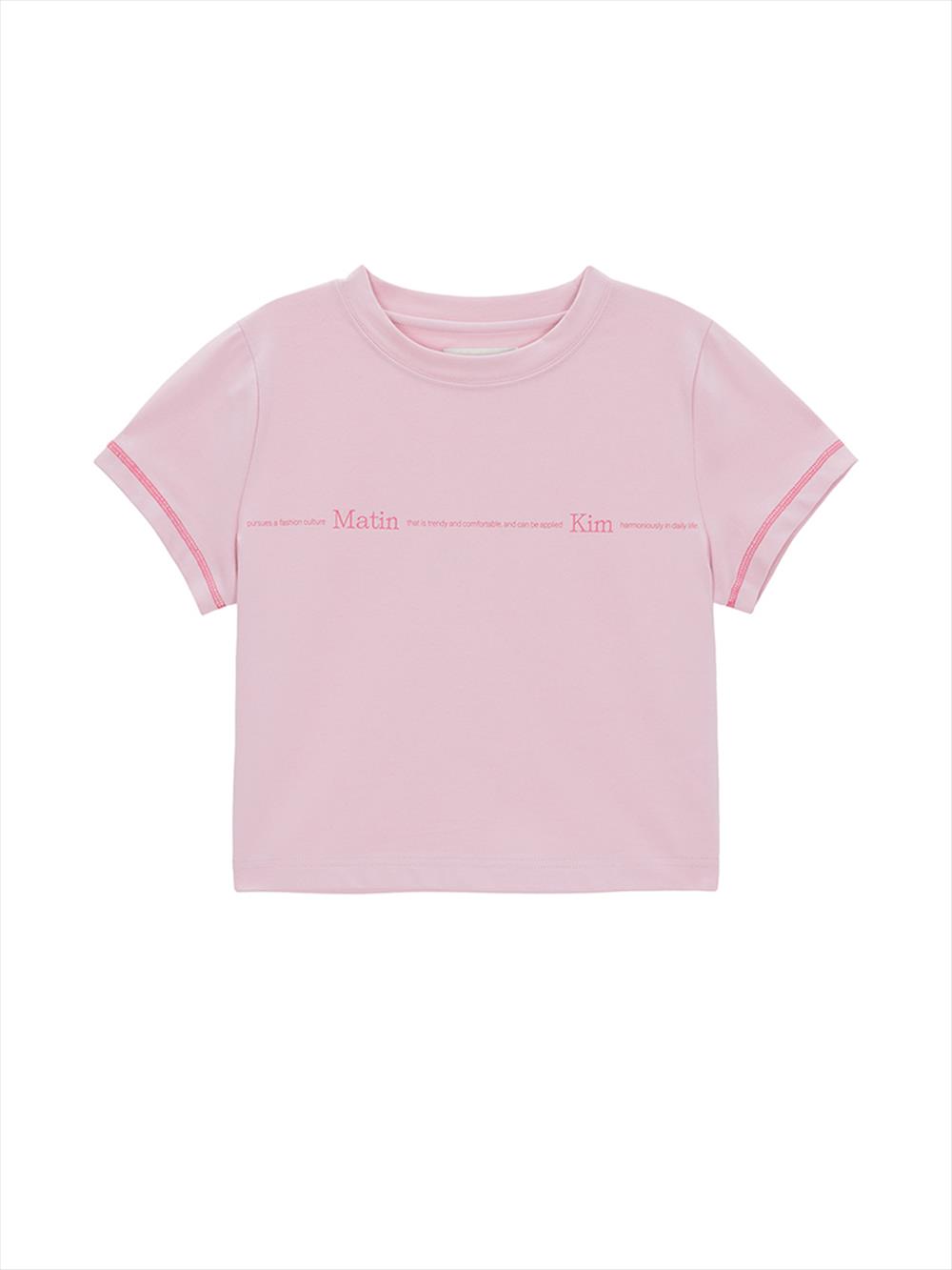 [Matinkim] Small Line Logo Stitch Crop Top in Pink FREE