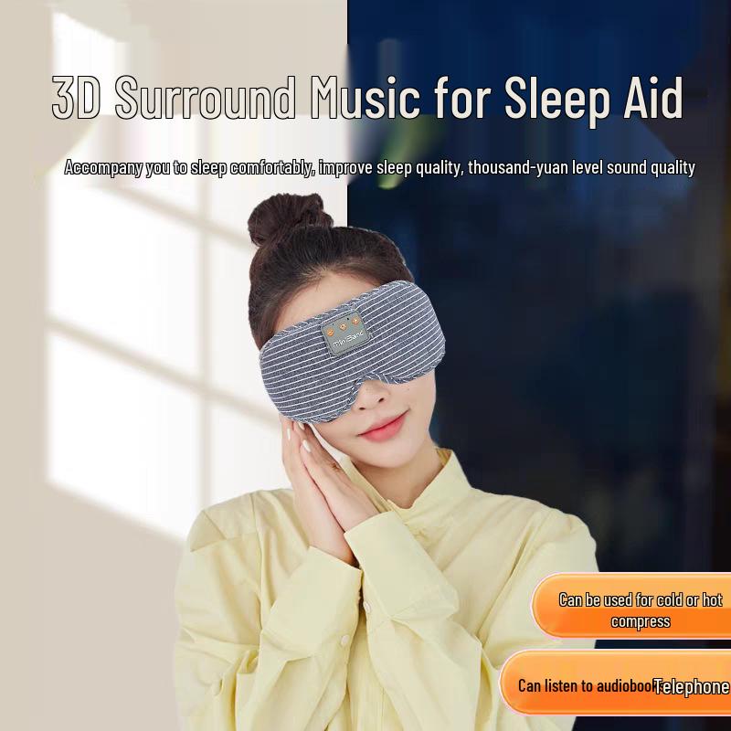 3D Stereo Bluetooth Sleep Mask: Light Blocking, Breathable Eye Protection for Travel & Nap Light Gray Stripes