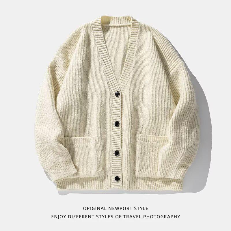 Trendy Japanese-Style V-Neck Knit Cardigan - Autumn/Winter Loose Fit Sweater for Couples