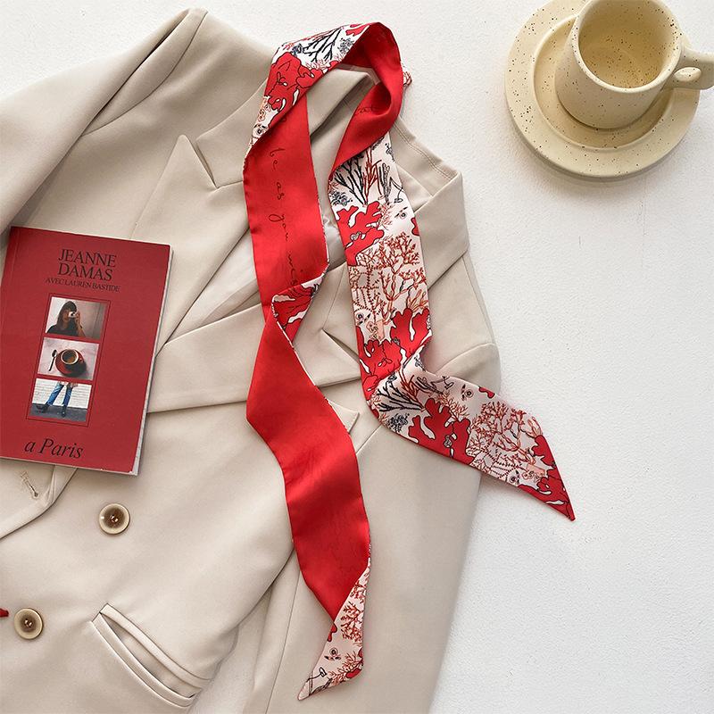 Cashew flower silk scarf, double-sided printed headband, ins decoration, versatile triangle scarf accessories