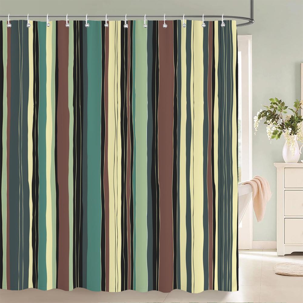 Geometric Stripe Printed Shower Curtain Color Art Polyester Fabric Shower Curtain Home Bathroom Decoration Curtain with Hooks