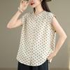 Kurzarm Oversize Baumwolle Pünktchen Vintage Hemden & Blusen für Bluse Lässig locker Sommer Oberteile Damen Knopfleiste Hemd