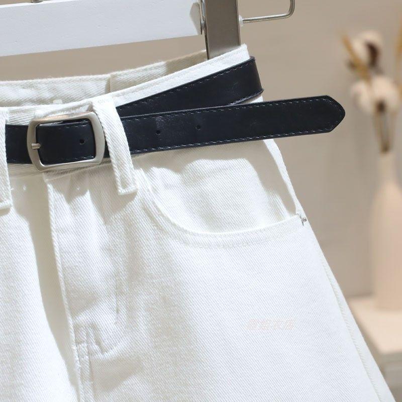 Women's 2025 Summer White High-Waisted Frayed Hem Denim Shorts - Loose, Slimming, Trendy Wide-Leg Hot Pants