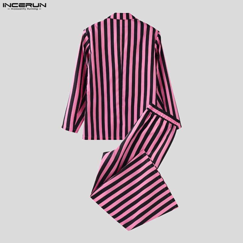 INCERUN Two Pieces Men Lapel Striped Long Sleeve Thin Blazer Long Flare Pants Sets