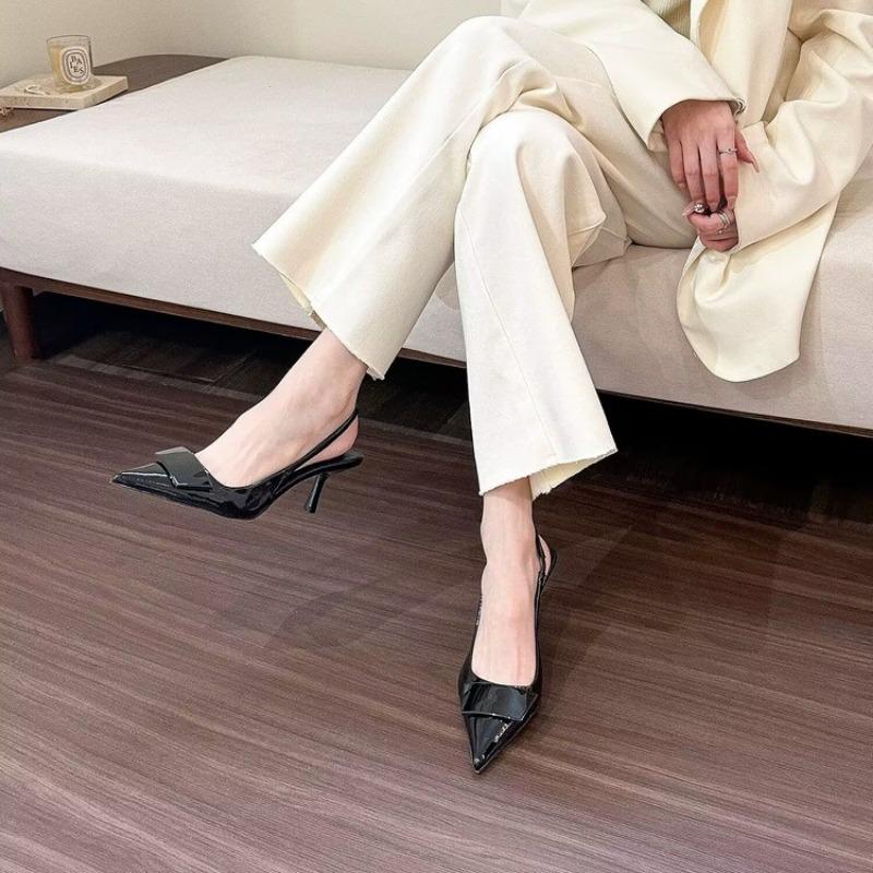 Fashion Womens Leather Slippers High Heels Shoes Party Pumps Woman Summer Sandals Women High Heel Slingback Sandal Shoes