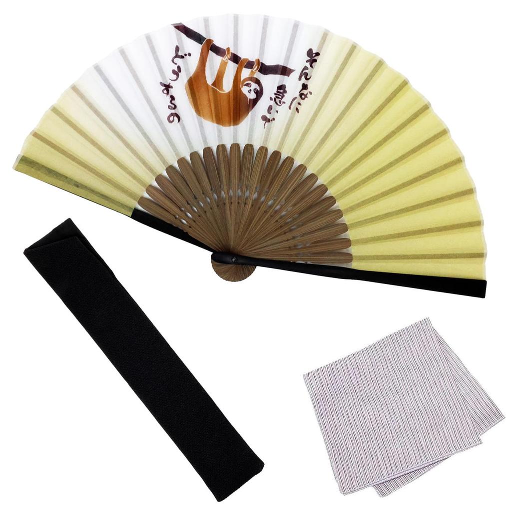 Stylish Folding Business Fan Fan and Handkerchief Yuyu [Osaka Choseido] Men's Fan, Style, Bag, Case, Set, (Lazy)
