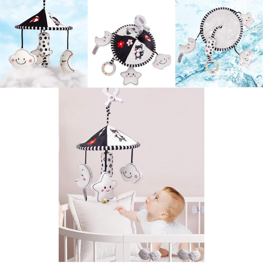 Infant Black And White Rattle Bell Wind Chime Baby Cot Hanging Rotation Bed Bell