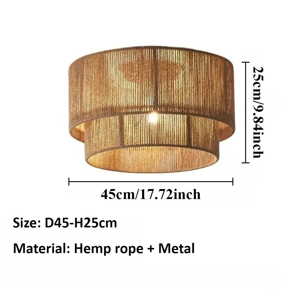 

45CM Hemp Rope Pendant Lamp Japanese Pastoral Style Ceiling Pendant Light for Bedroom Coffee Bar Kitchen Island Restaurant E27 6000K Bulb