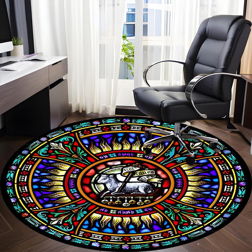 1PC Religious Iconography Chair Carpet for Office Non-Slip, Lightweight, Machine Washable Rug for Office, Sleeping, Room - Holiday Decor