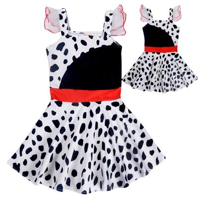 Toddler Girls Movie Character Costume Dalmatian Print Dress Ruffle Sleeve Design Casual Cosplay Dress Up