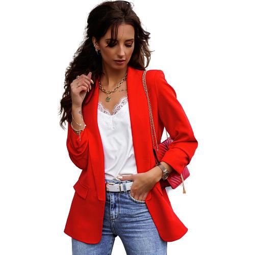 

women s clothing long-sleeved small suit OL temperament professional slim-fit top jacket commuter suit XXXL рожевий червоний колір