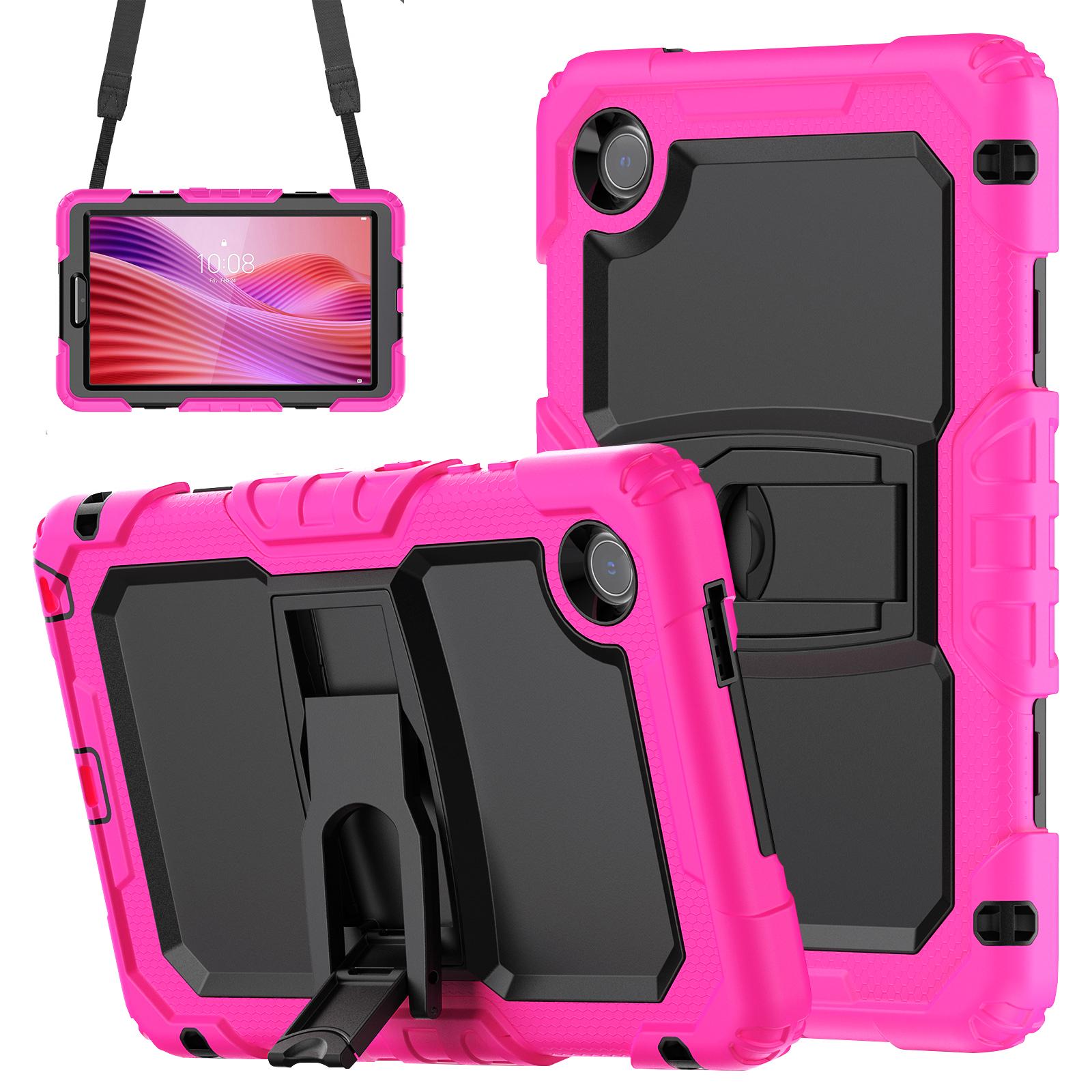 

For Lenovo Tab K9 TB305FU Case with Shoulder Strap Kickstand PC+Silicone Shockproof Tablet Cover Rose