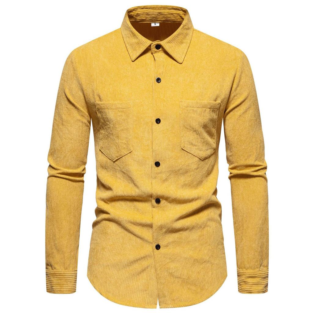Men's Thick Solid Color Corduroy Button Shirt Men's Casual Fashion Warm Jacket