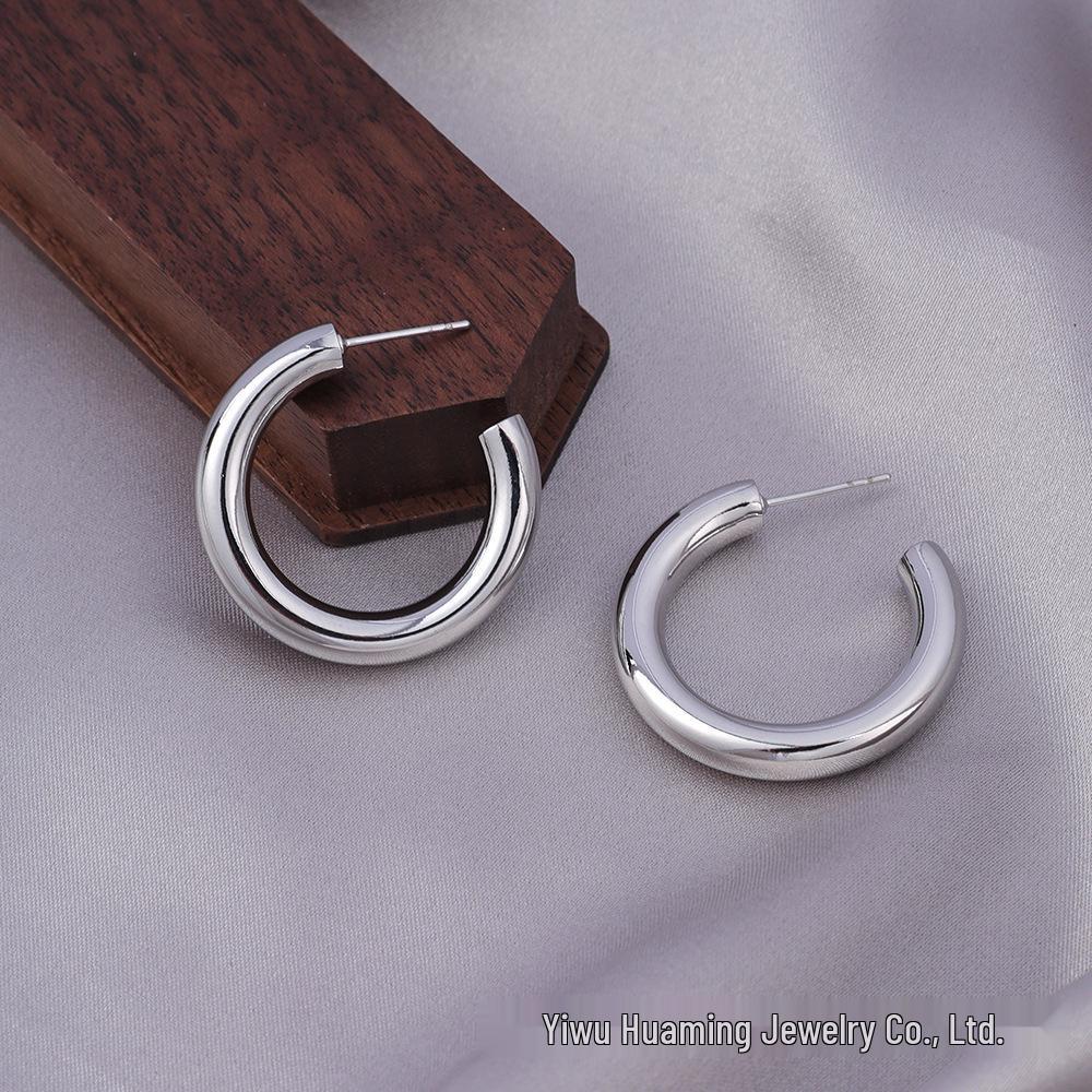 Retro Hong Kong Style Gold Plated Hoop Earrings - Versatile Cross-Border Fashion Studs