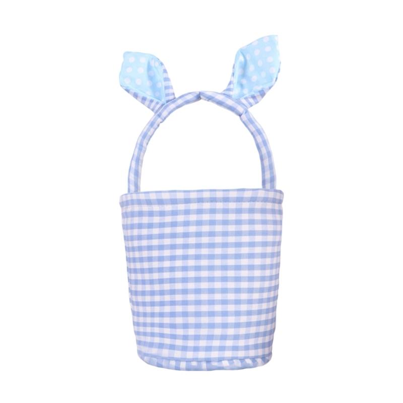 Уникальная полосатая пасхальная корзина Большая вместимость Складной контейнер для сбора пасхальных яиц Ручка в виде ушей кролика Весенние украшения синий