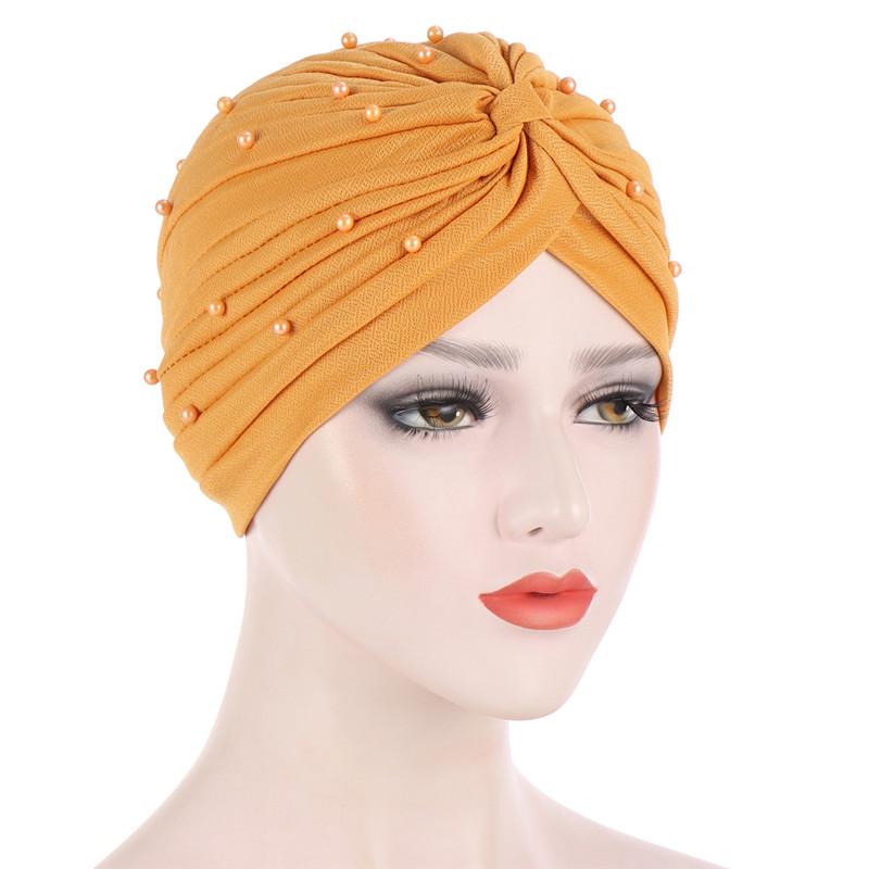 Cotton Solid Folds Pearl Muslim Turban Scarf  Women Islamic Inner Hijab Caps Arab Wrap Head  Femme Musulman Turbante Mujer