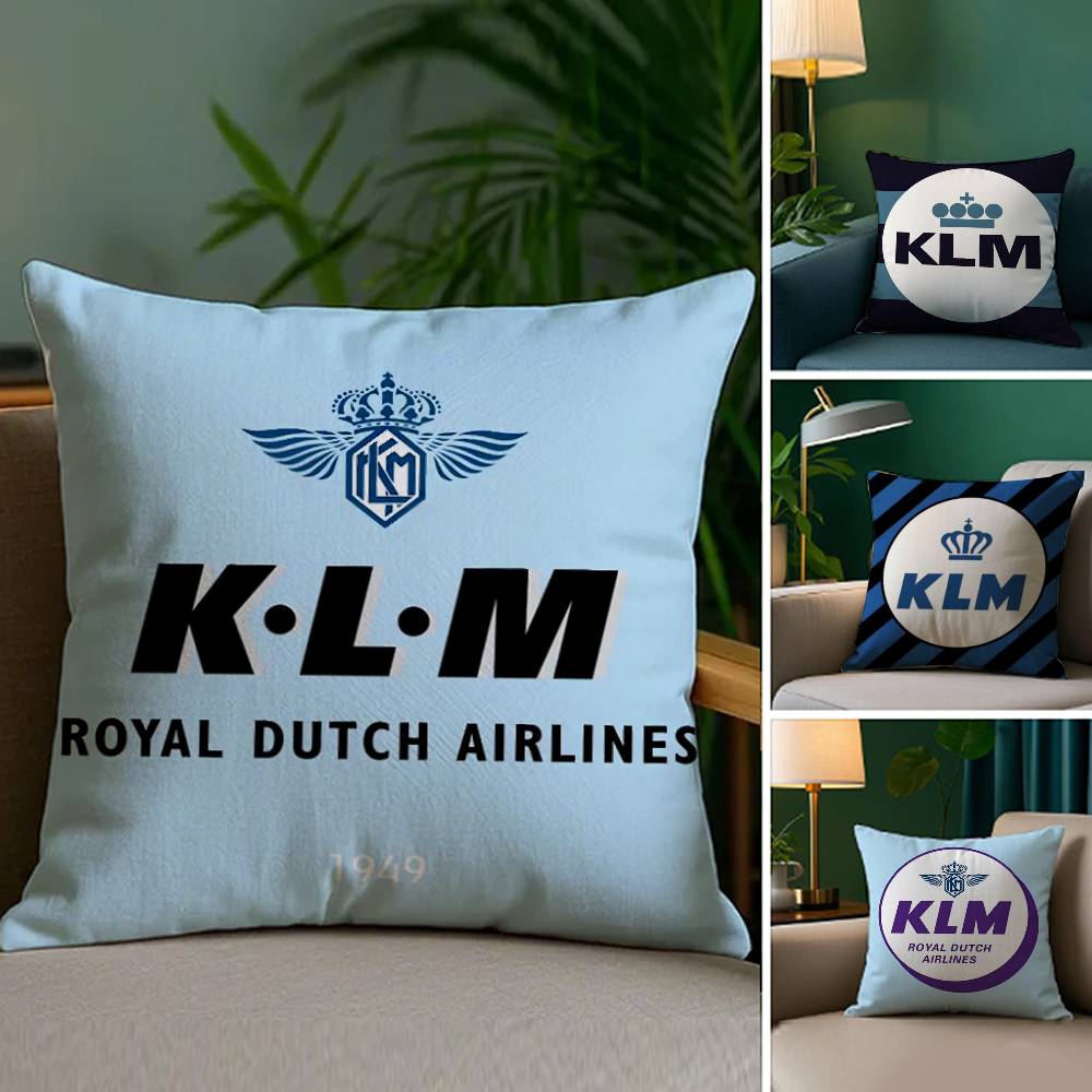 Netherlands K-Klm R-Royal Dutch Airlines Pillow Case Plush Fabric Soft Double Sided Print Sofa Cushion Cover Throw Pillow Covers