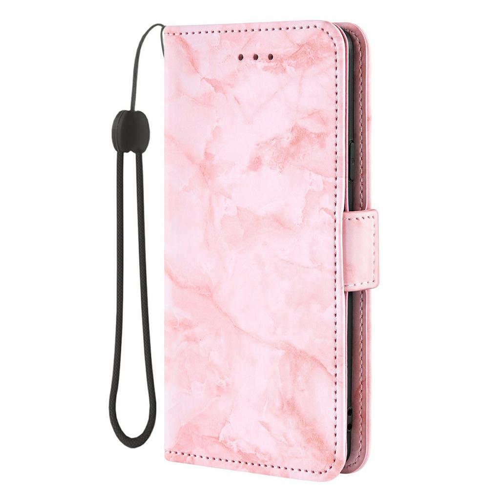 For Motorola Moto G56 5G Leather Case Marble Pattern Phone Wallet Stand Cover with Wrist Strap