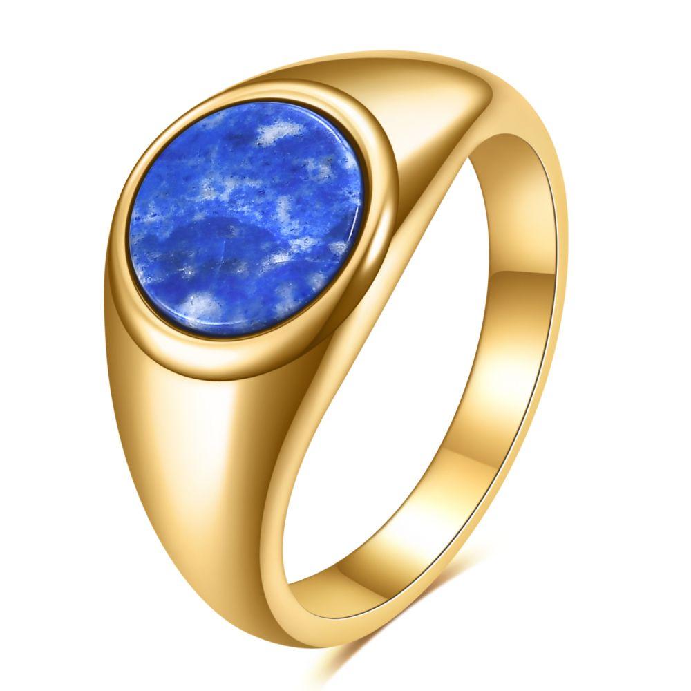 Fashion Minimalist and Cool Style Round Gemstone Inlaid Rings for Women Stainless Steel Punk Carved Men Ring
